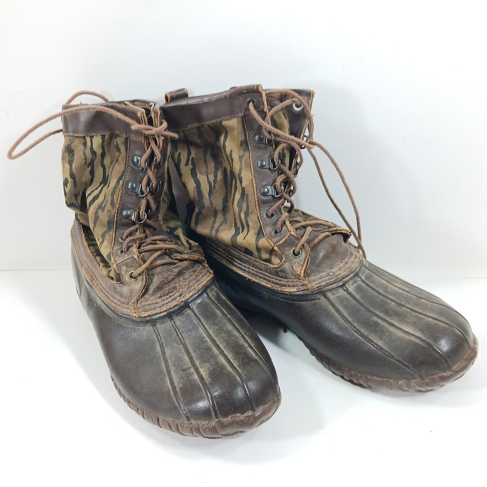 LaCrosse Vintage Duck Boots Mens Tiger Stripe Camo Rubber Waterproof Made in USA